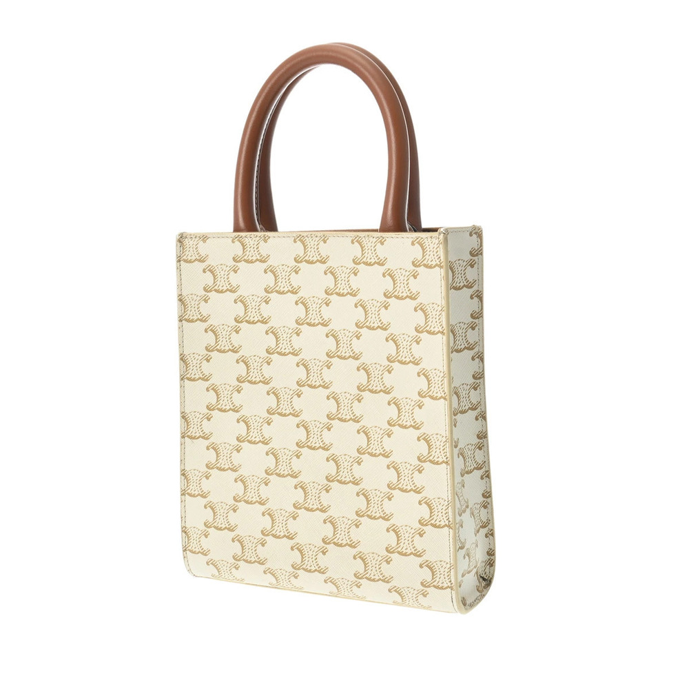 Celine Cabas Canvas Handbag Triomphe White Vertical White
